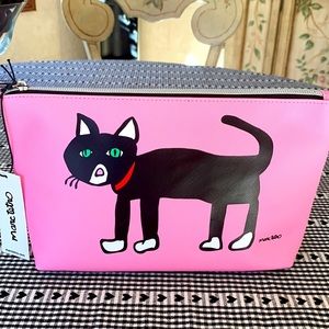 NWT Marc Tetro Black Large Cat Cosmetic Pouch. PVC